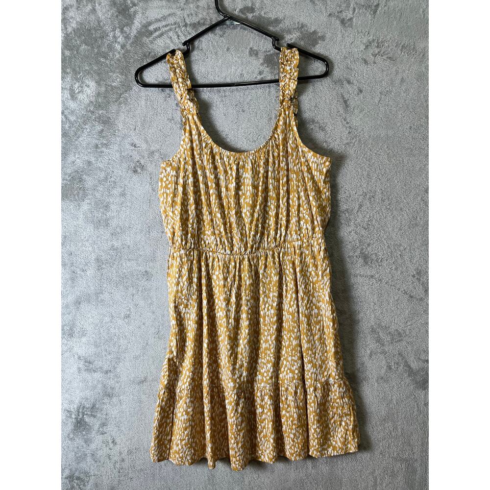 Banana Republic Yellow Abstract Print Ruffle Strap Dress Smocked Waist Med New